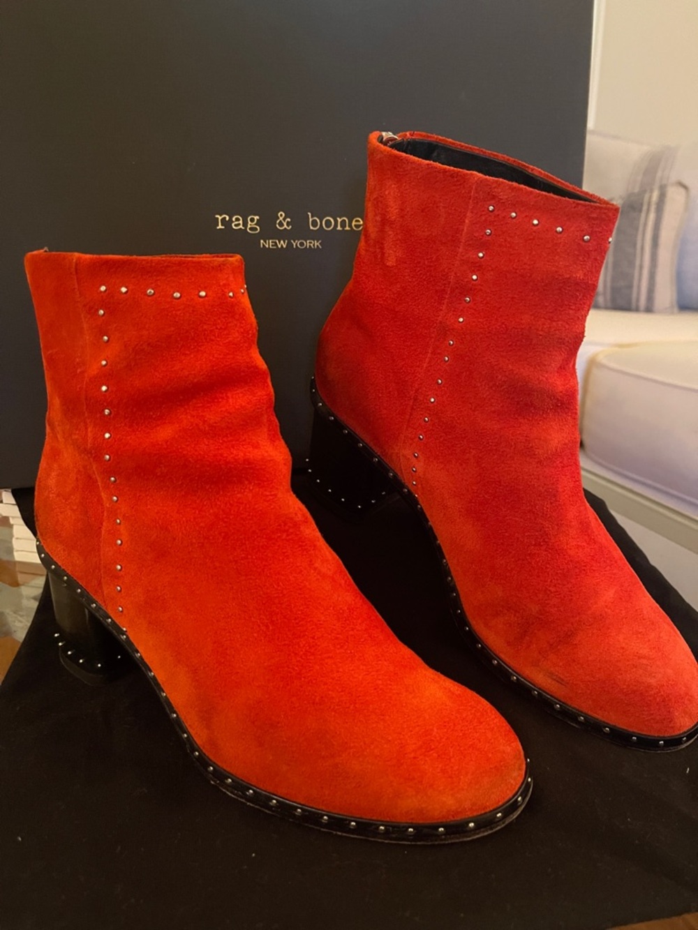 rag & bone red Suede Studded Ankle Boots